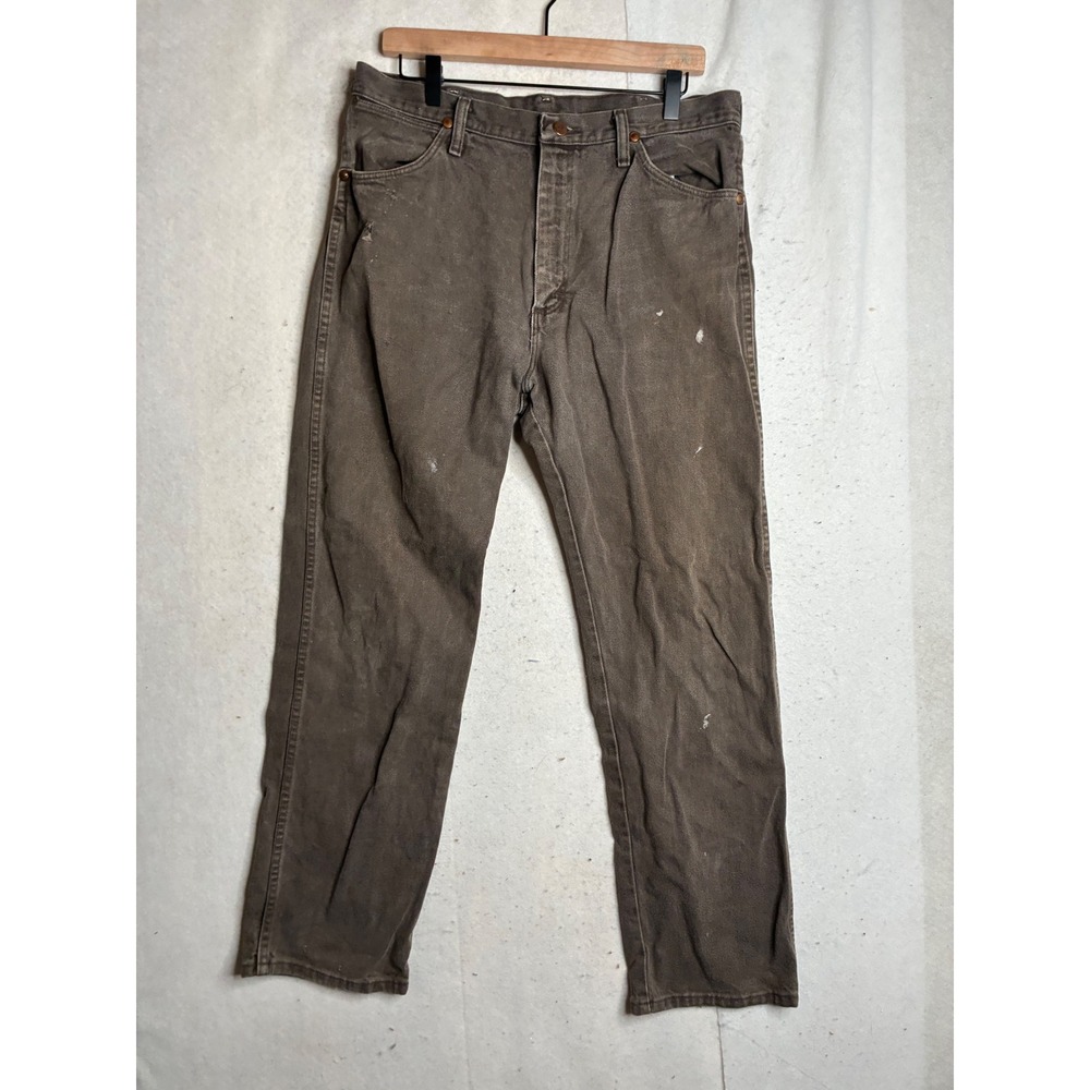 Vintage Wrangler 13MWZTN Brown Jeans Mens 32x33 Distressed Made in USA Workwear